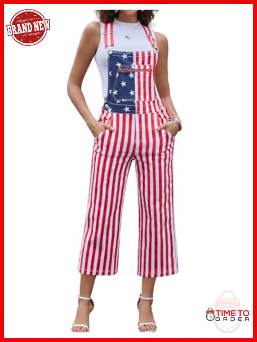 American Flag Overalls Jumpsuit Romper with Pockets Adjustable Straps